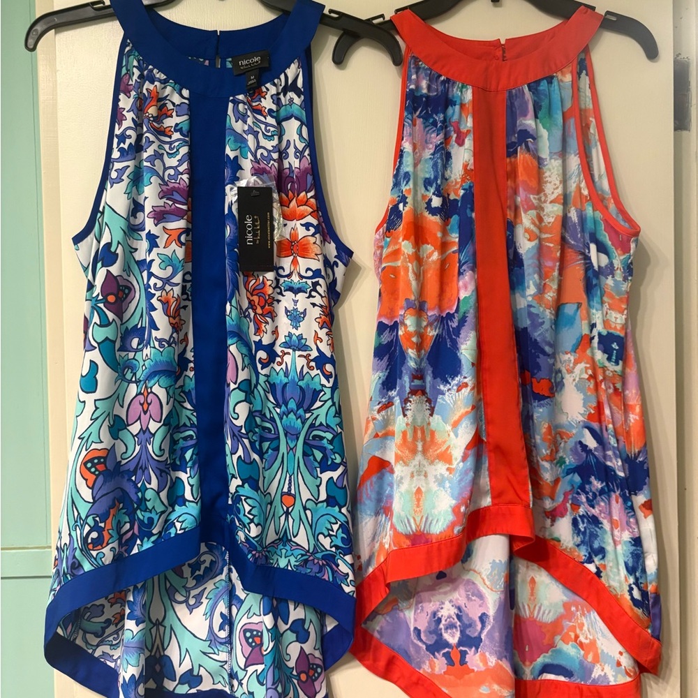 Nicole by Nicole Miller Blue and Red Patterned Blouses